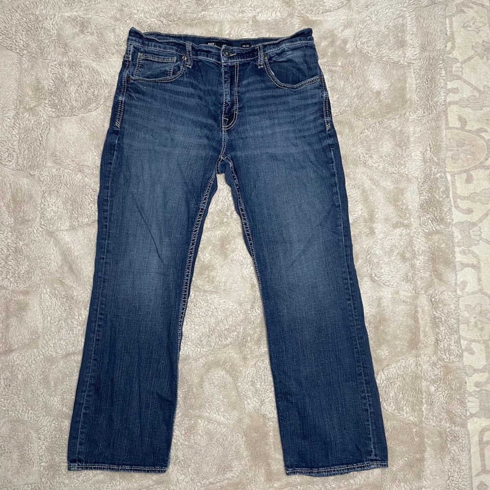 BKE Jake Straight Leg Jeans Mens 36x29 Blue Medium Wash Contrast Stitch Denim